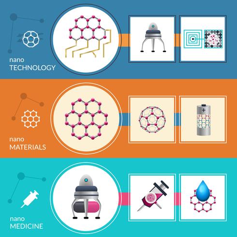 Nanotechnology concept 3 flat banners set vector