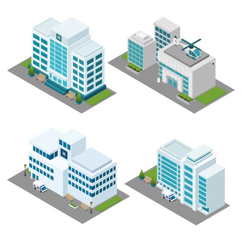 Hospital Isometric Icons Set vector