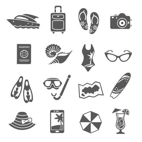 Summer vacation black icons collection vector
