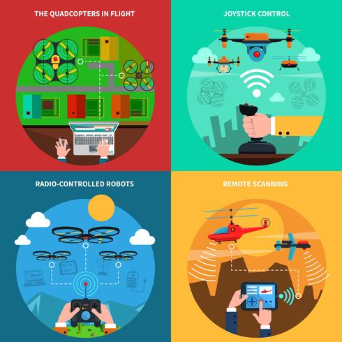 Drones concept 4 flat icons square  vector