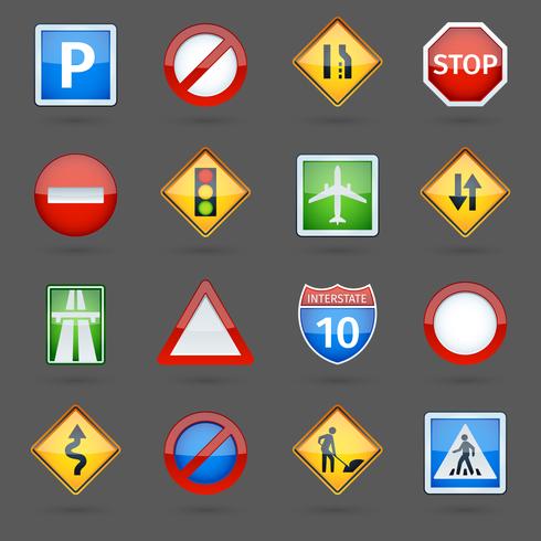 Señales de tráfico de camino conjunto de iconos brillantes vector