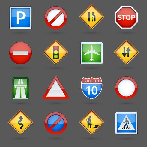 Road traffic signs glossy icons set vector