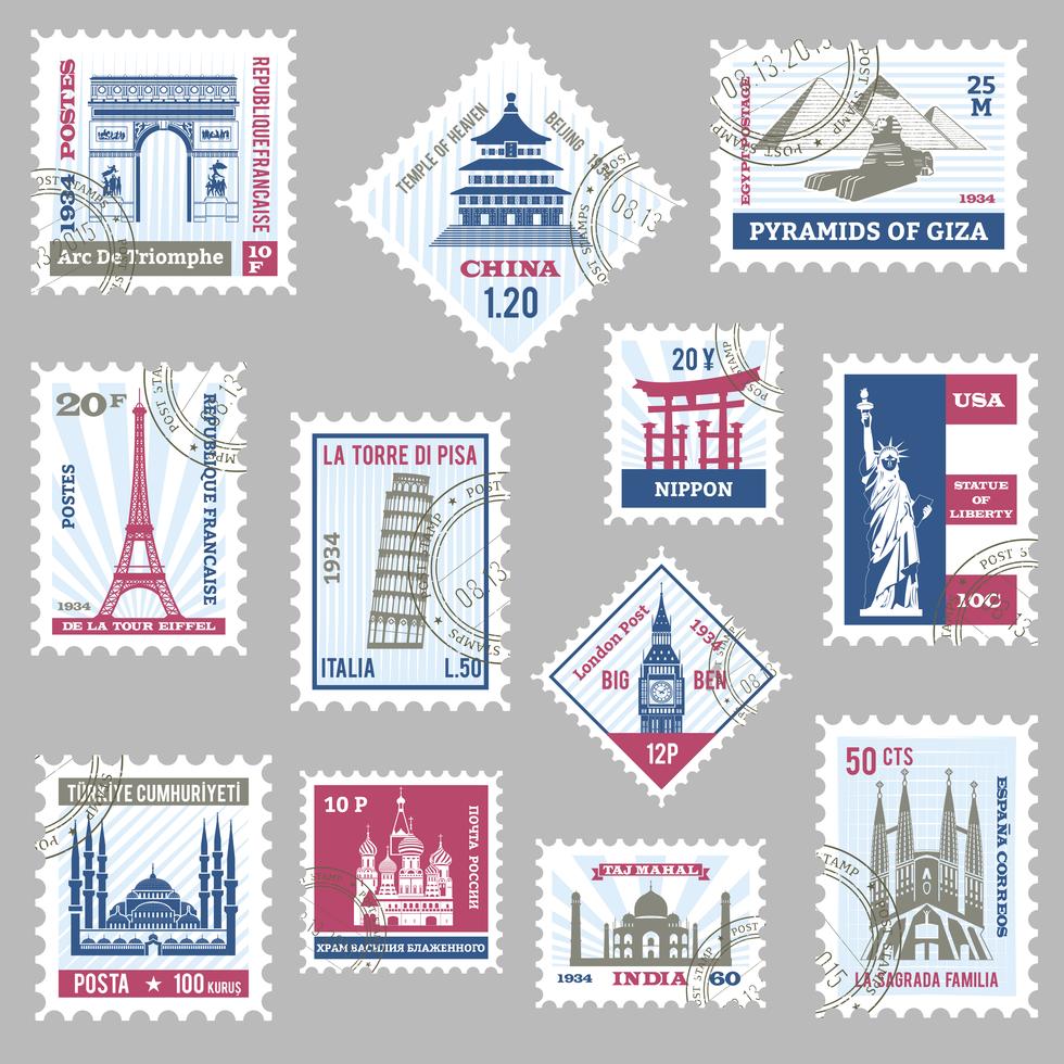 Postage Stamps Set 466315 Vector Art at Vecteezy