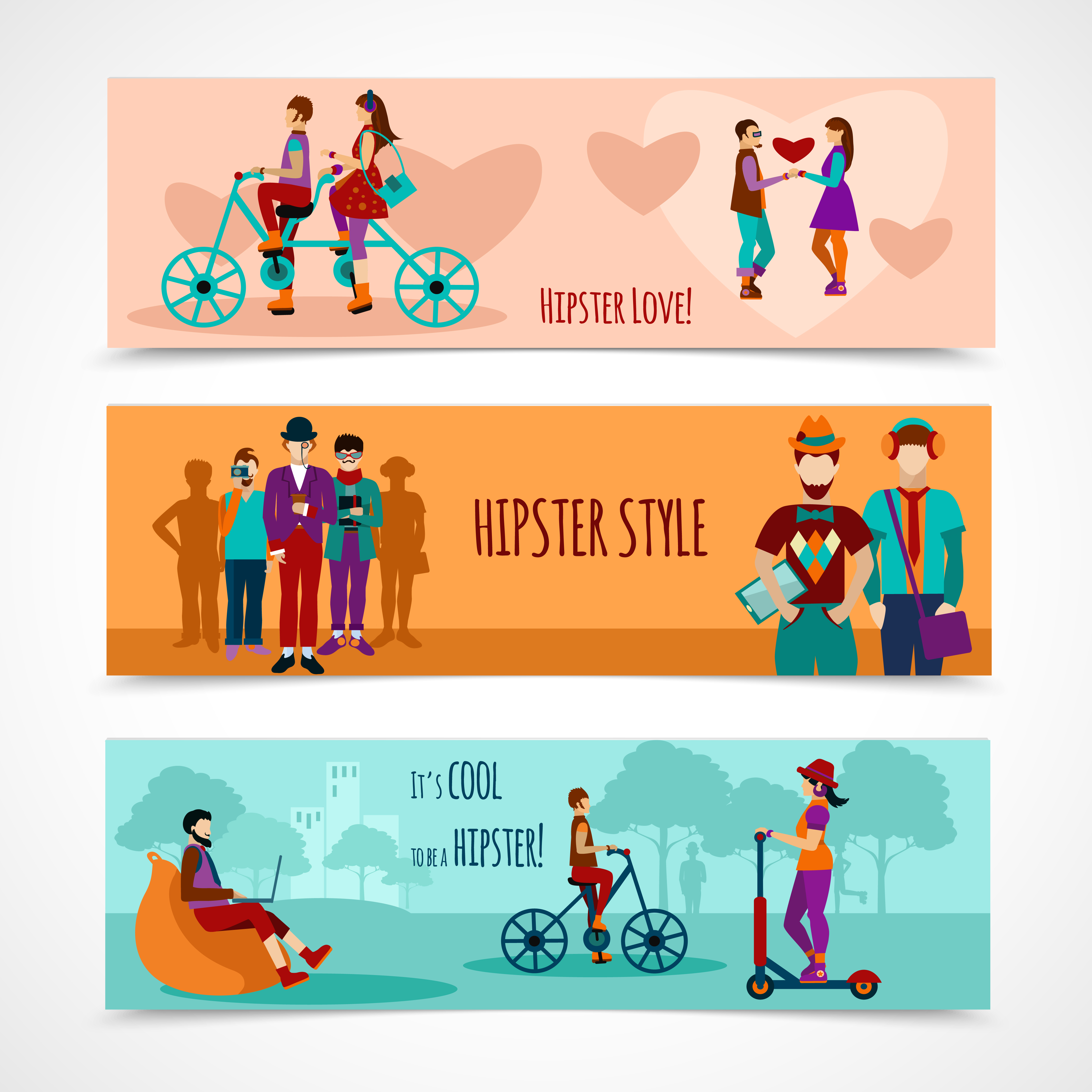 Hipster People Flat Banner Set Download Free Vectors Clipart