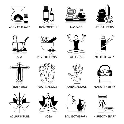  Black Alternative Medicine Icons Set vector