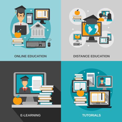 Conjunto plano de e-learning vector