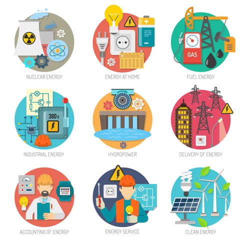 Energy flat icons composition set vector