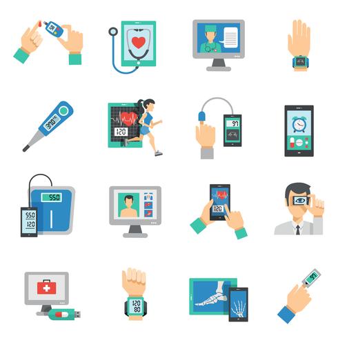 Conjunto plana de iconos de salud digital vector
