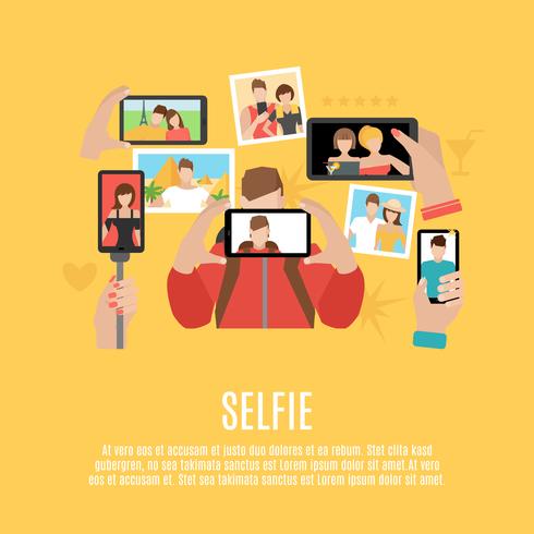 Selfie pictures flat icons composition poster  vector