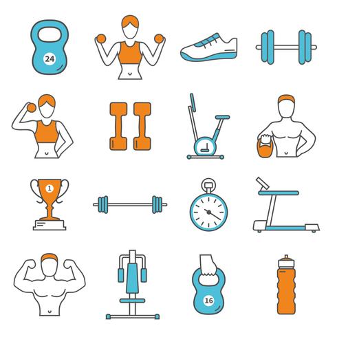 conjunto de iconos de línea plana color fitness vector