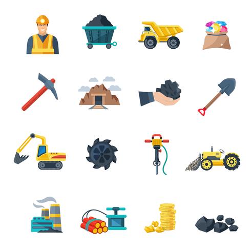 Iconos de minería plana vector