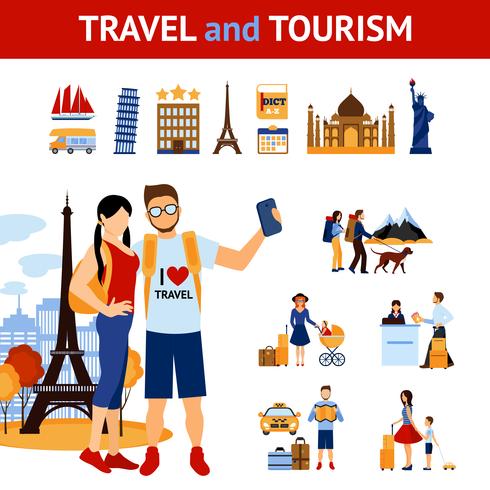 Conjunto de elementos de viajes y turismo vector