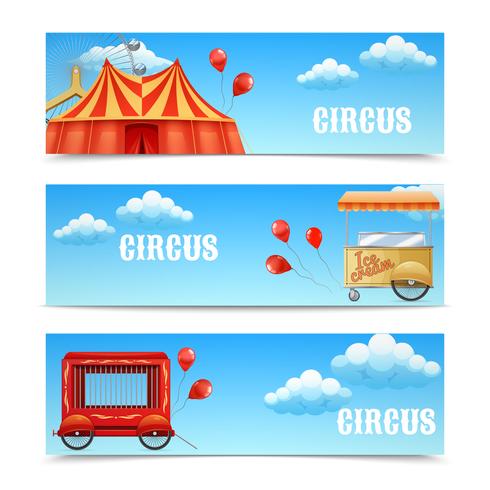 Tres banderas horizontales de circo. vector