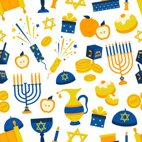 Patrón sin fisuras con los símbolos de Hanukkah vector