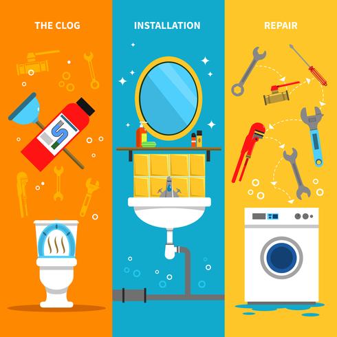 Plumbing Works Banners Set vector