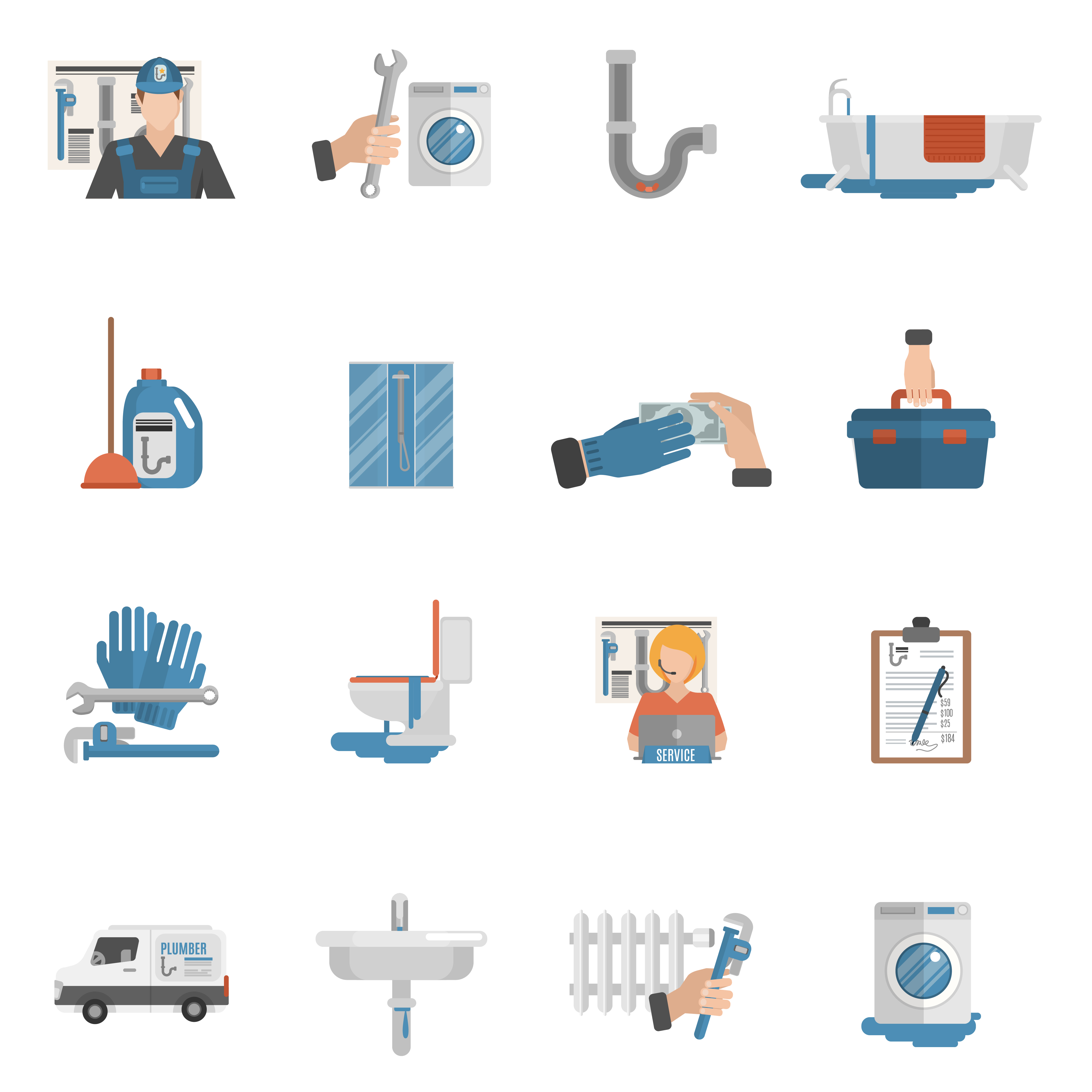 Plumber Service Flat Icons Collection 466485 Vector Art At Vecteezy