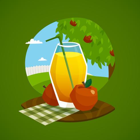 Glass Of Juice With Rural Landscape  Background  vector