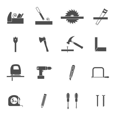 Carpentry tools black icons set  vector