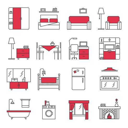 Conjunto de iconos de línea de muebles vector