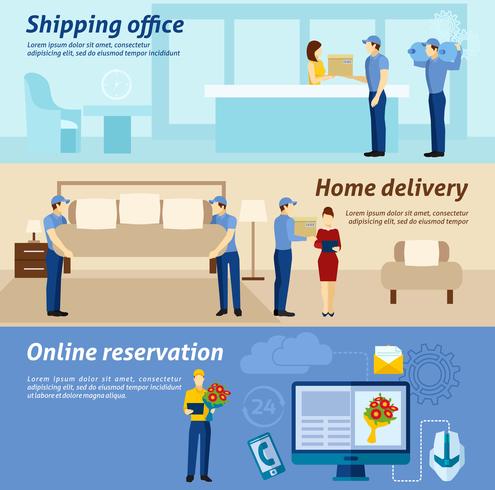 Home delivery service flat banners set  vector