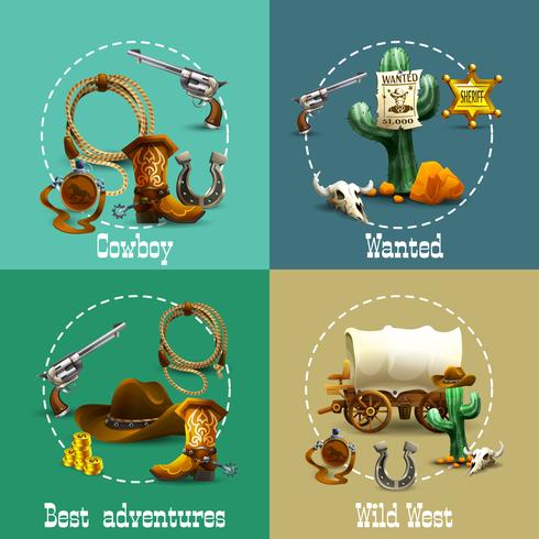 Wild West Adventures Icons Set vector