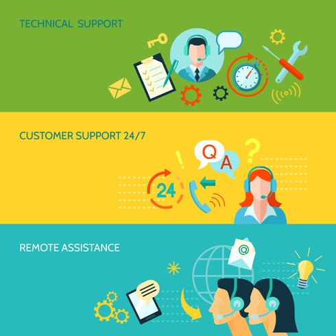 Customer Support And Technical Assistance Horizontal Banners vector