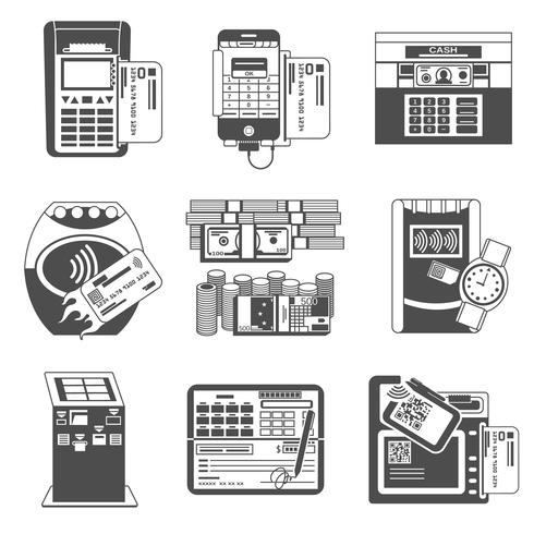  Payment methods black icons set  vector