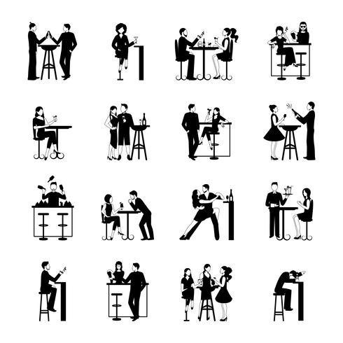 Set de personas bebiendo en blanco y negro vector