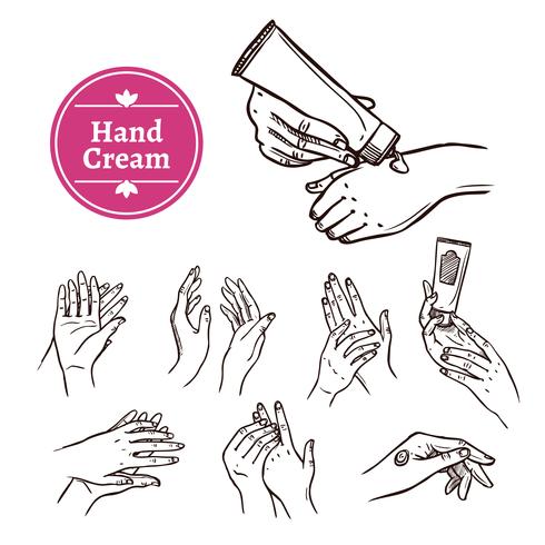 Applying hand cream black  icons set vector