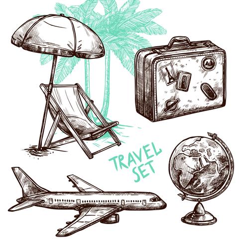 Travel Sketch Decorative Icon Set vector