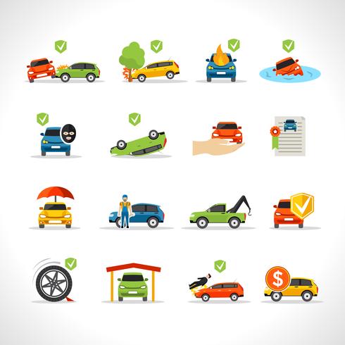 Conjunto de iconos de seguro de coche vector