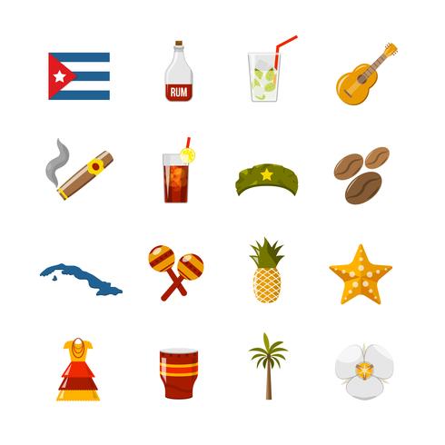 Color plano aislado iconos de Cuba vector