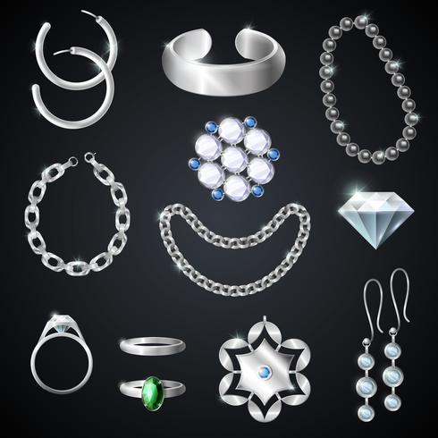 Conjunto de joyas de plata vector