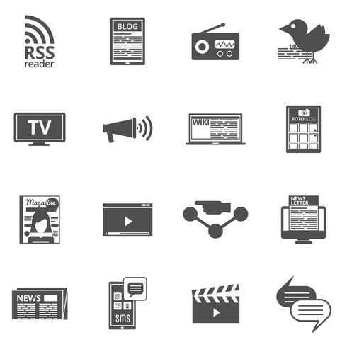 Mass media black icons set  vector