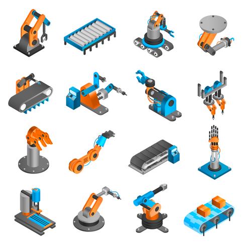 Industial robot isometric icons vector