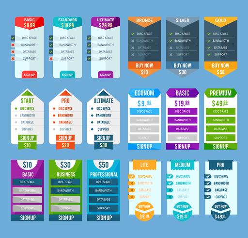 Pricing Table Templates Set vector