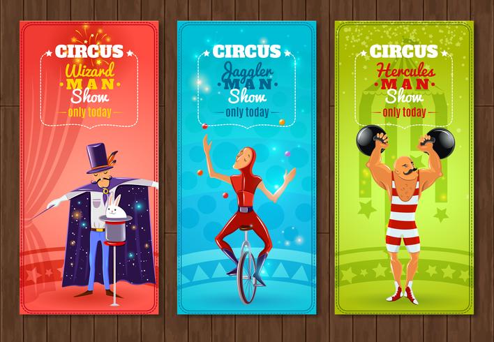 Viajando circo show conjunto de banners planas vector