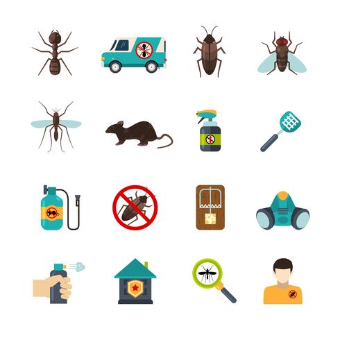 Exterminador Pest Control Flat Icons Set vector