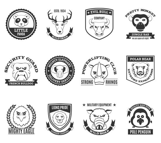 Wild Animal Black White Labels Set  vector