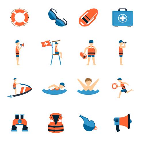 Lifeguard Icons Set vector