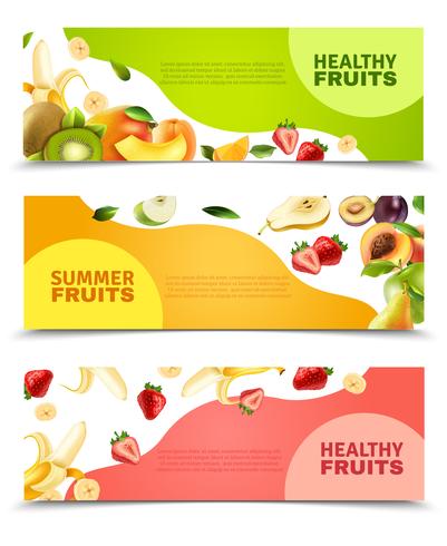 Frutas colorido conjunto de Banners horizontales planas vector