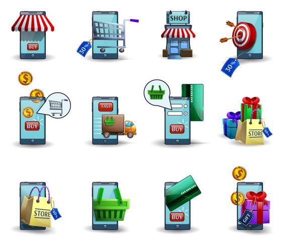 Conjunto de iconos 3d de comercio móvil m-commerce vector