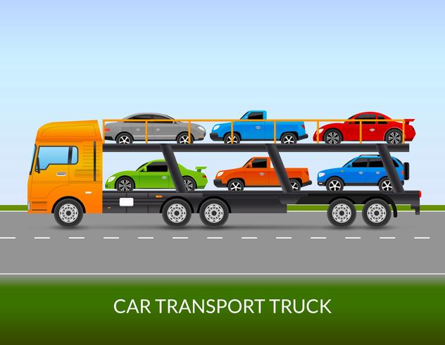 Ilustración de camiones de transporte de coches vector