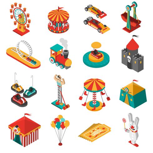 Colección de iconos isométricos del parque de atracciones vector