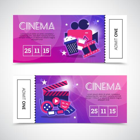 Banners horizontales de cine en forma de boleto vector