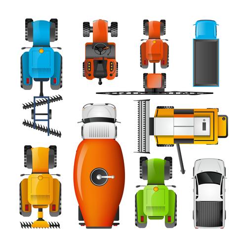 Agricultural Machinery Top View Pictograms Set vector