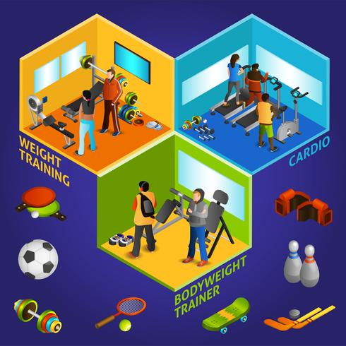 Sports Equipment Athletes Isometric 2x2 vector