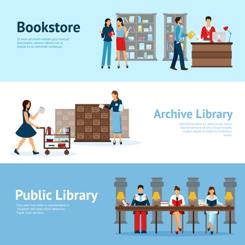 Library Horizontal Banners Set vector