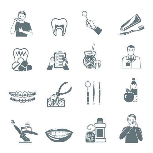 Dental Black  Icons Set vector