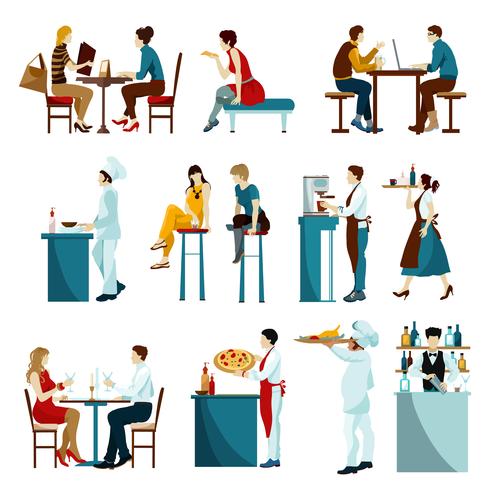 Restaurant Visitors Flat Icons Set vector